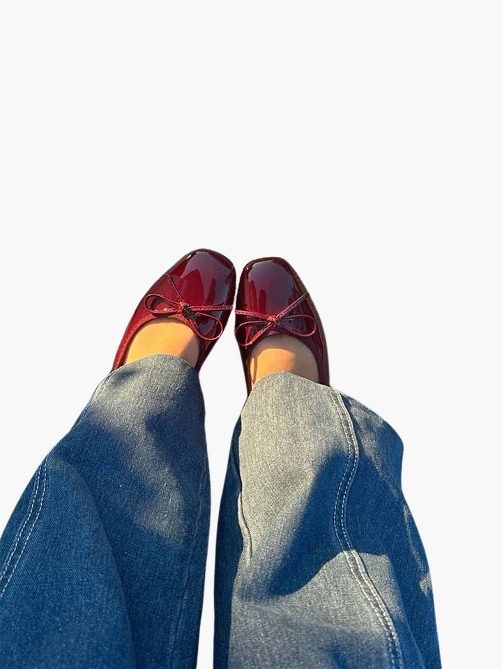 Bow-Detail Vegan Leather Ballet Flats - Women&
