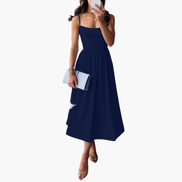 Women’s Midi Dress with Adjustable Straps and A Line Skirt