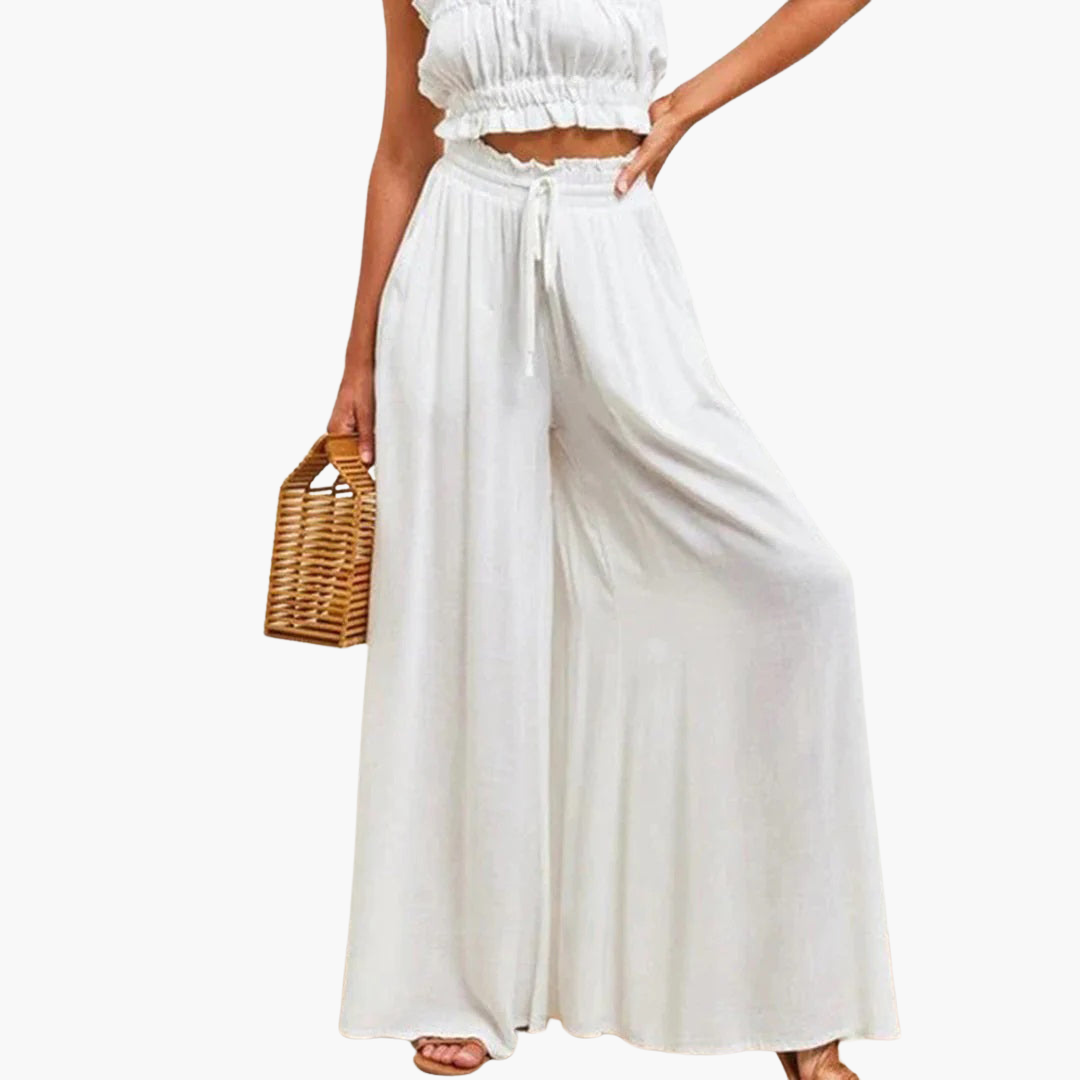 Women’s Wide-Leg Pants with High Waist and Elastic Waistband