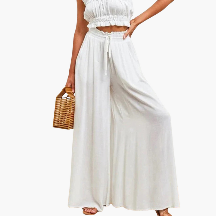 Women’s Wide-Leg Pants with High Waist and Elastic Waistband