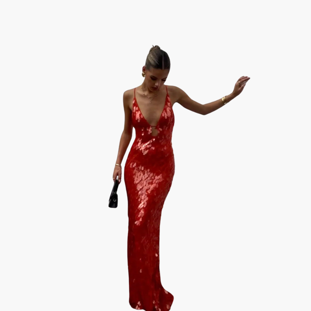Women’s Maxi Dress with Sequins and V-Neck
