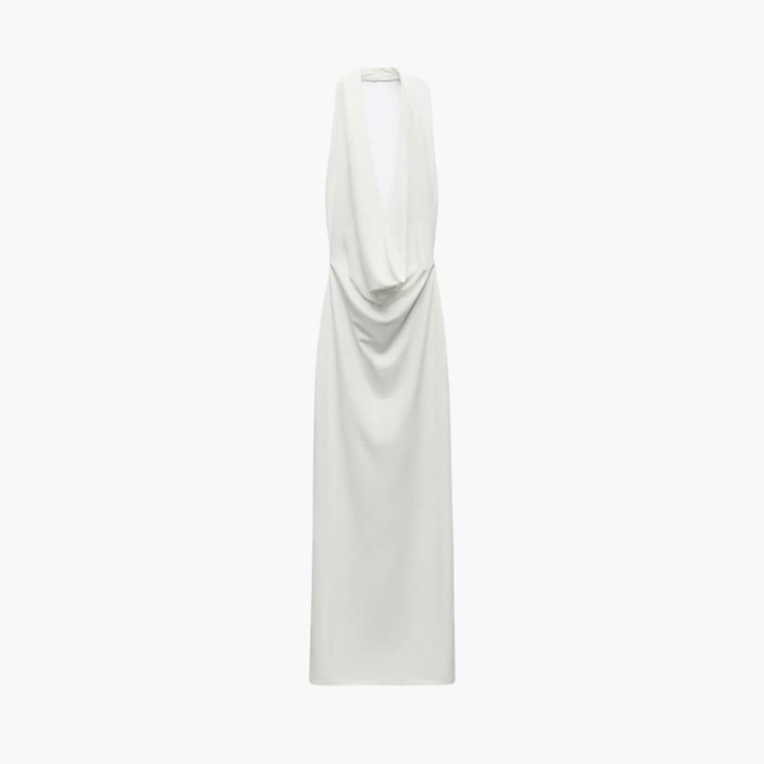 Women’s Halterneck Maxi Dress with Deep V-Neck and Open Back