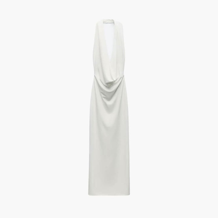 Women’s Halterneck Maxi Dress with Deep V-Neck and Open Back