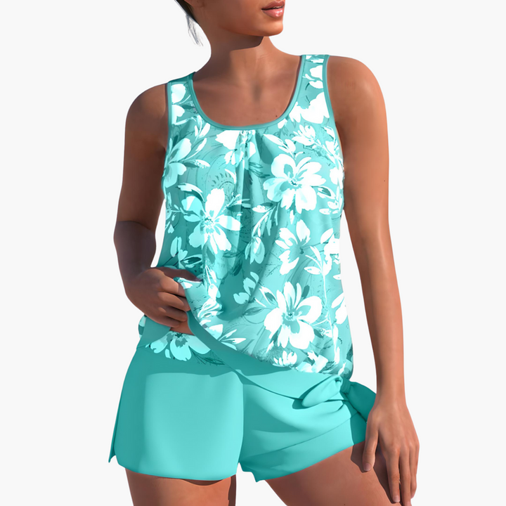 Women’s Summer Tankini Swimwear Set with Shorts and Scoop Neck