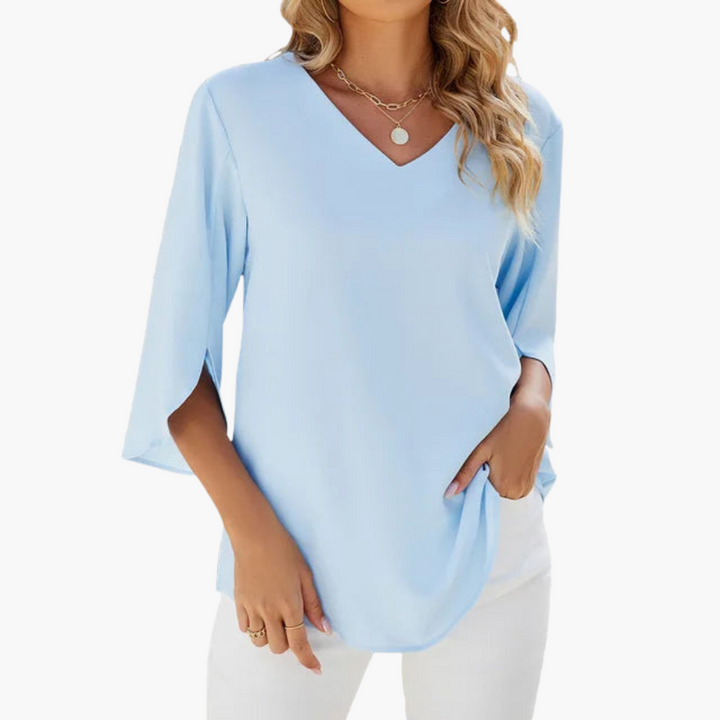 Women’s Blouse with V-Neck and Woven Construction