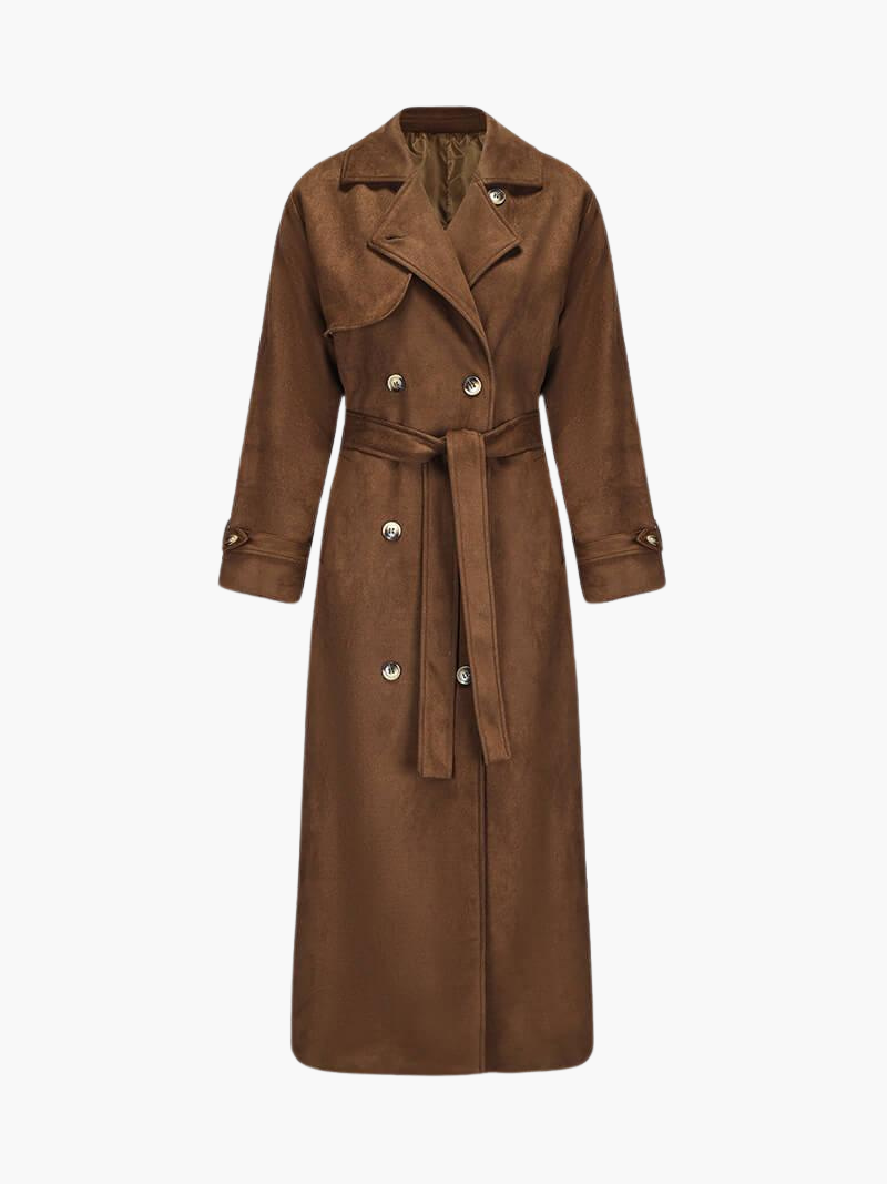 Women’s Double-Breasted Trench Coat with Belted Waist