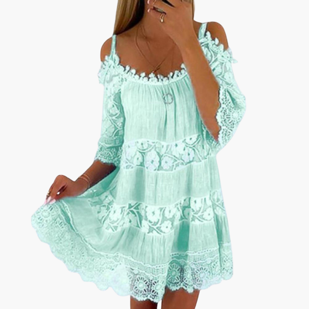 Women’s Cold Shoulder Dress with Lace Detailing and Short Sleeves