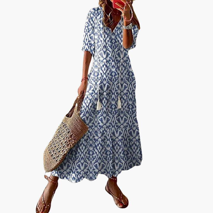 Women’s Maxi Dress with Tassel Tie and Short Sleeves