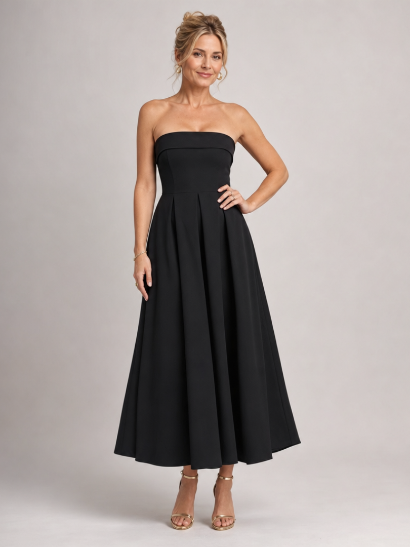 Elove | Strapless Structured Bodice Midi Dress