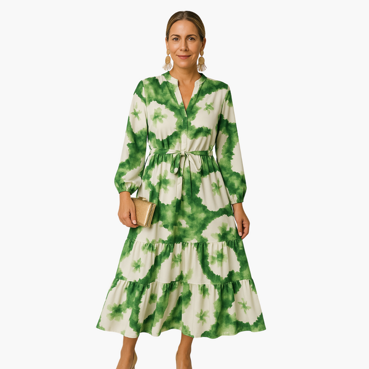 Women’s Maxi Dress with Tie Waist and V-Neck