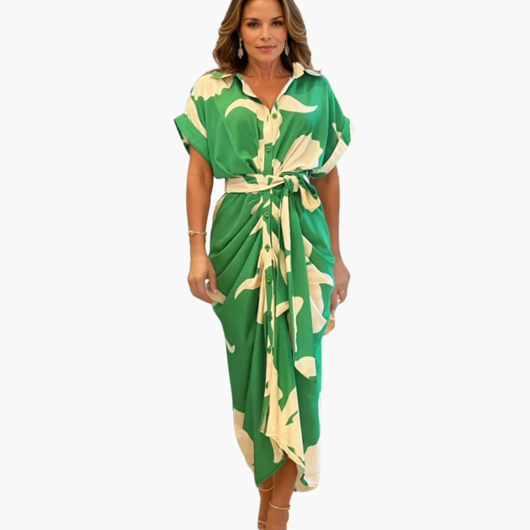 Women’s Midi Shirt Dress with Belt and Button-Front