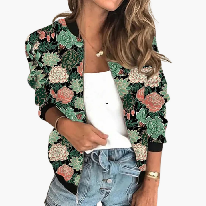 Women’s Jacket with Zip Fastening and Floral Print