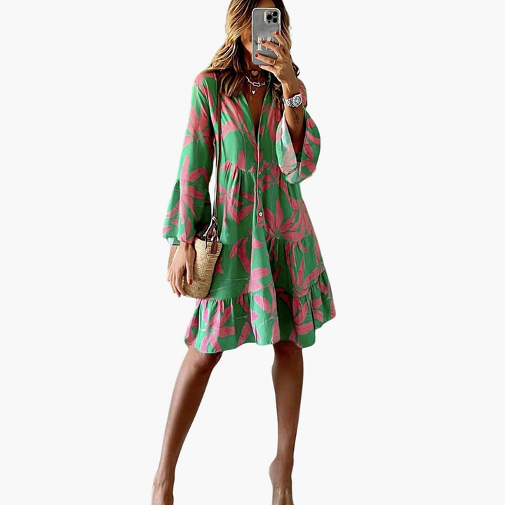 Women’s Dress with Button Front and Tiered Hem