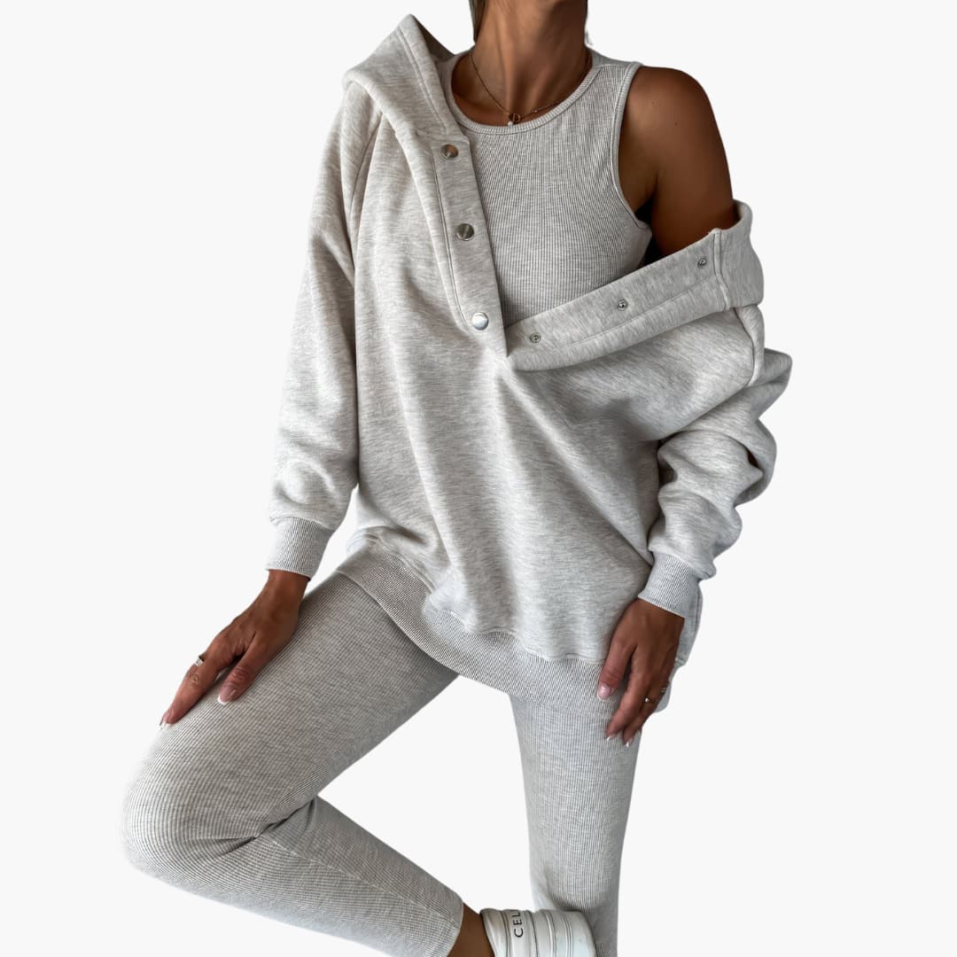 Women’s Three-Piece Lounge Set with Vest, Long Sleeve Top and Trousers