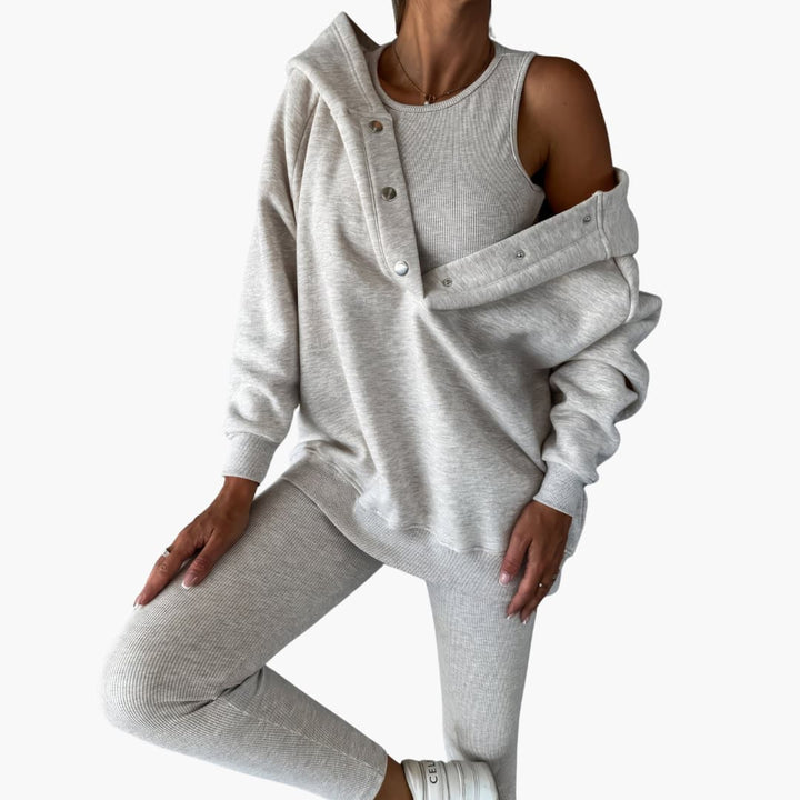 Women’s Three-Piece Lounge Set with Vest, Long Sleeve Top and Trousers