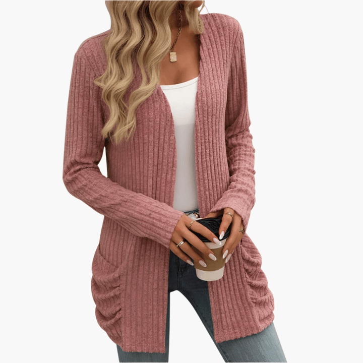 Women’s Chunky Knit Cardigan with Long Sleeves and Cable Texture