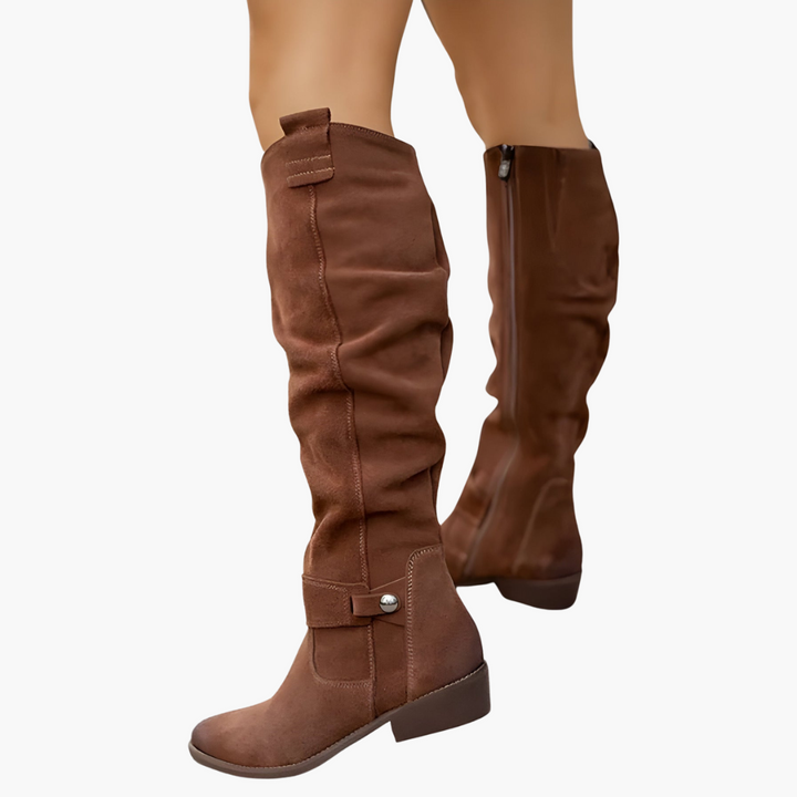 Women’s Knee-High Boots with Side Zip and Block Heel