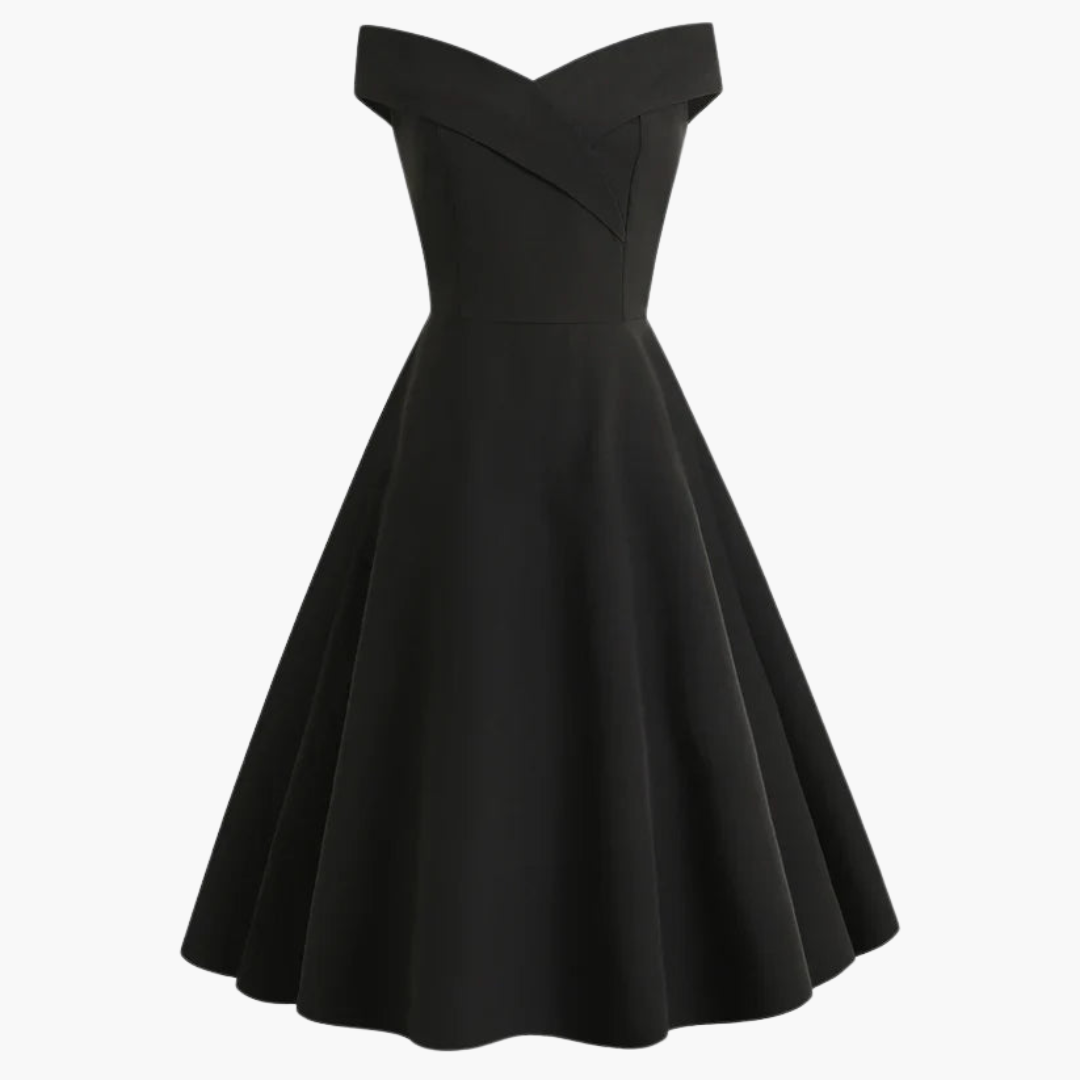 Women’s Off-Shoulder Midi Dress with Fitted Waist