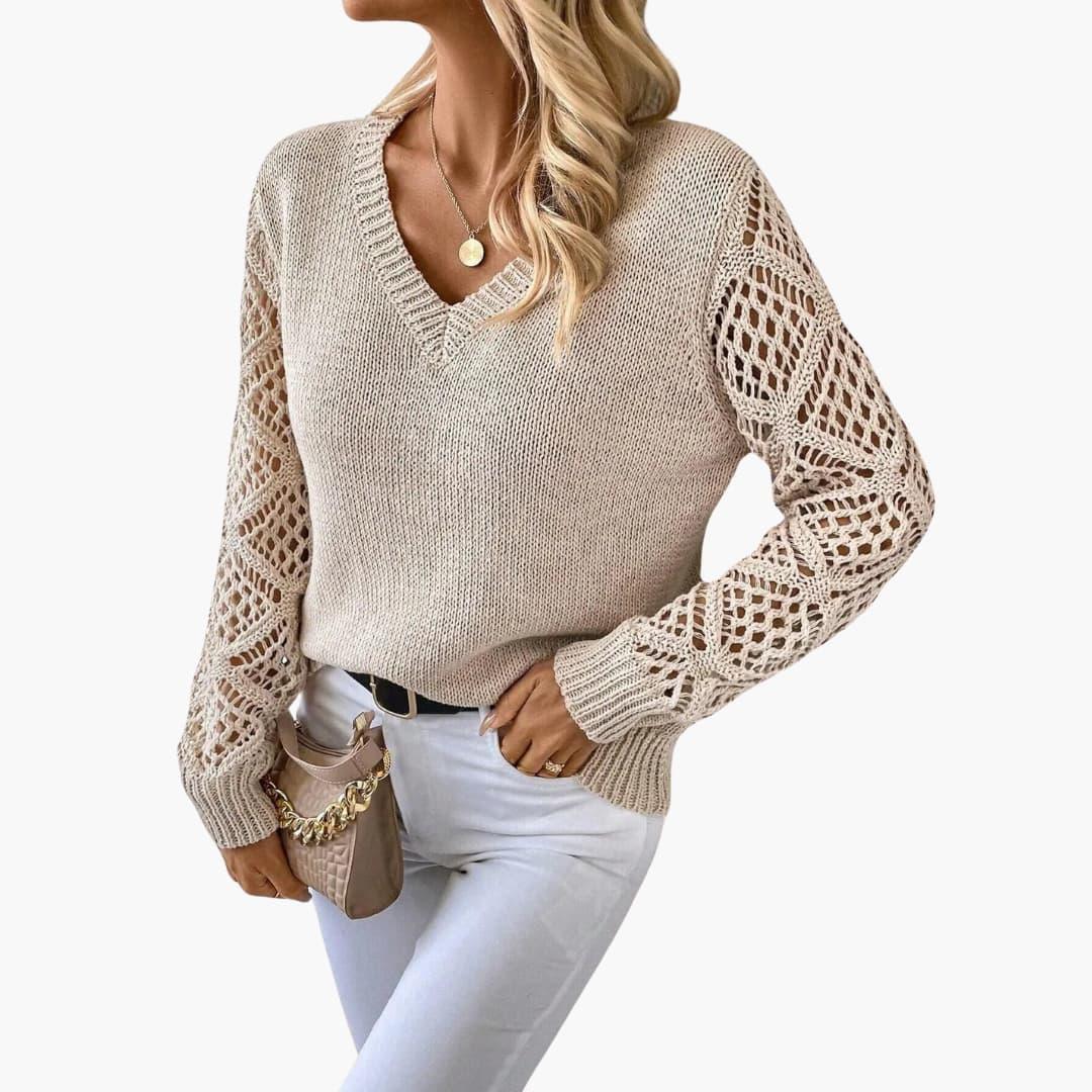 Jade | Stylish V-Neck Sweater With Handmade Details -  Made By Riley