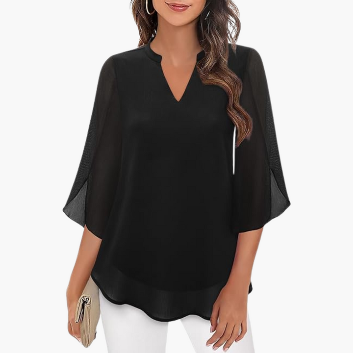 Women’s Blouse with V-Neck and Flowy Sleeves