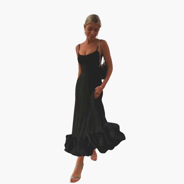 Women’s Flowing Dress with Ruffle Hem and Elegant Silhouette