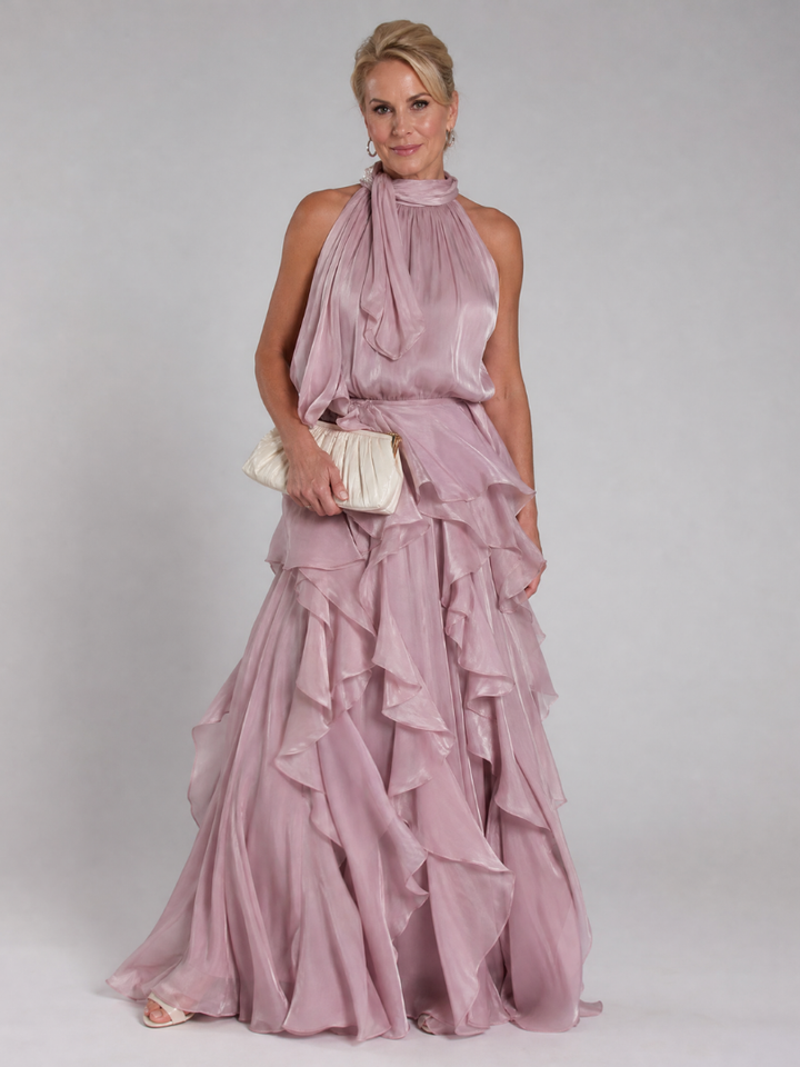 Melisande | Halter Neck Ruffle Tiered Maxi Dress