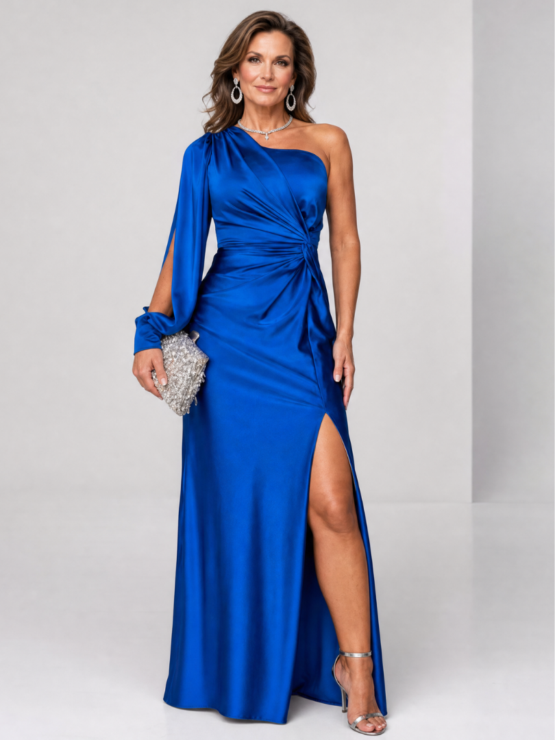 Roniol | One Shoulder Draped Slit Maxi Dress