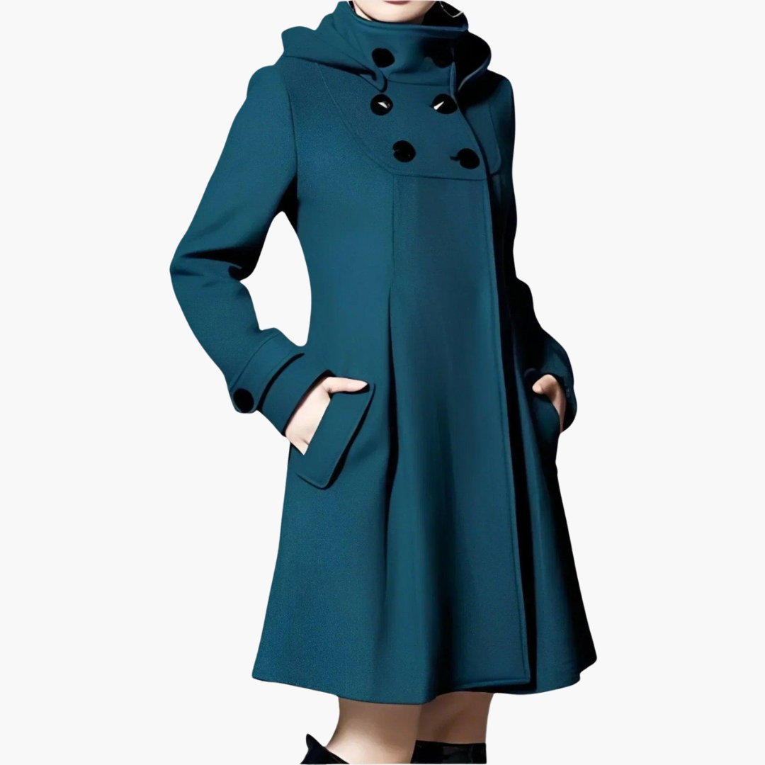 Women’s Hooded Winter Coat with Button Closure and Fit-and-Flare Silhouette