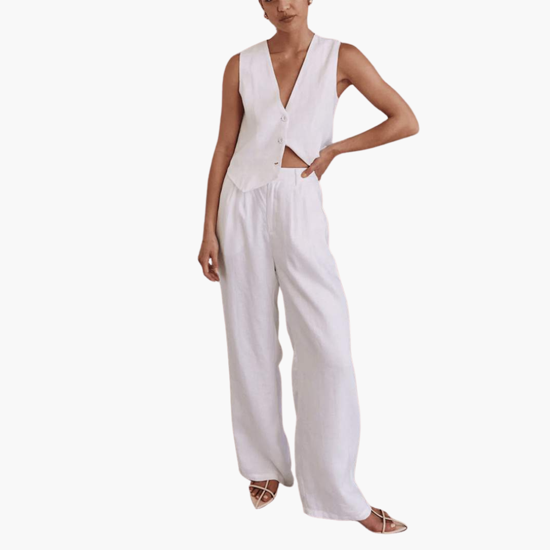 Women’s V-Neck Vest and Wide-Leg Pants Set