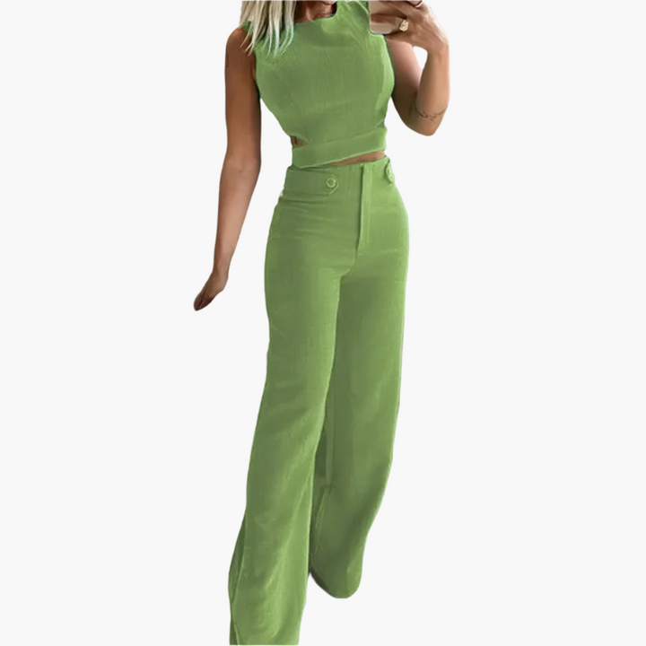 Women’s Two-Piece Set with Crop Top and High-Waisted Pants