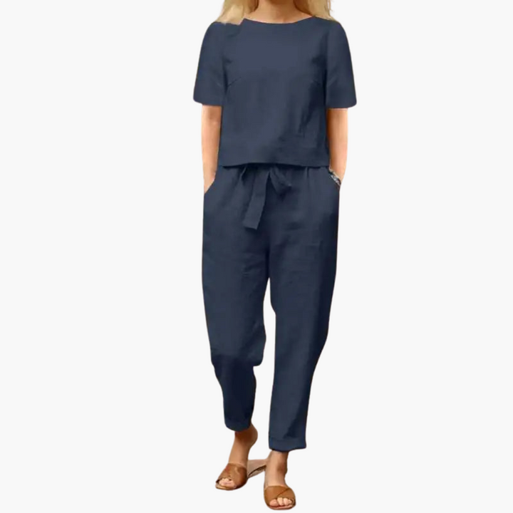 Women’s Two-Piece Set with Short-Sleeve Top and Pants
