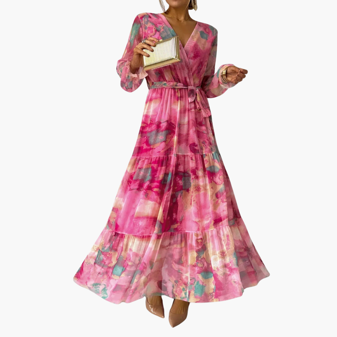 Women’s Maxi Dress with V Neck and Tiered Skirt
