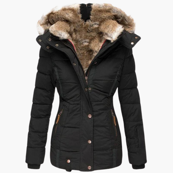 Women Hooded Parka Jacket with Fur Lining and Slim Fit