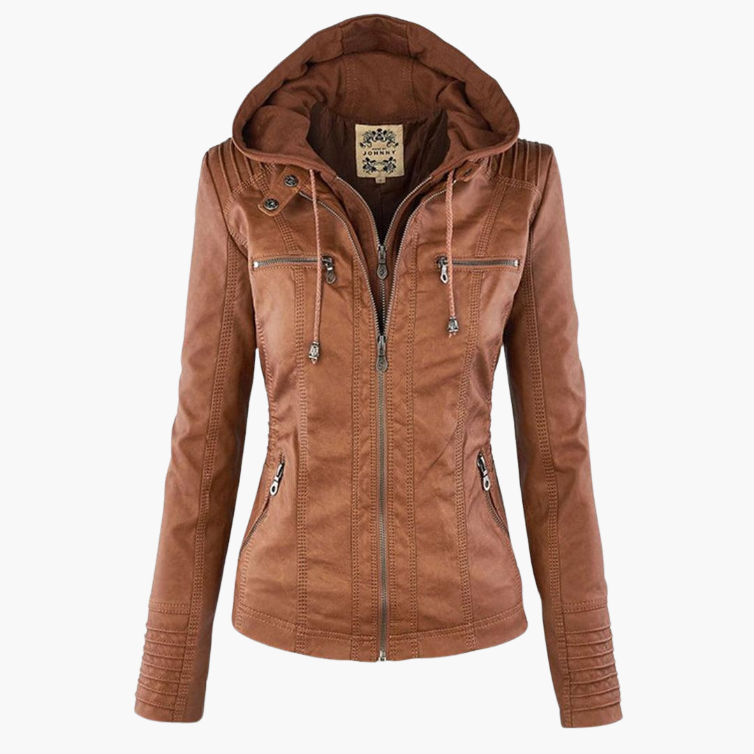 Women’s Zip-Up Faux Leather Jacket with Tailored Fit