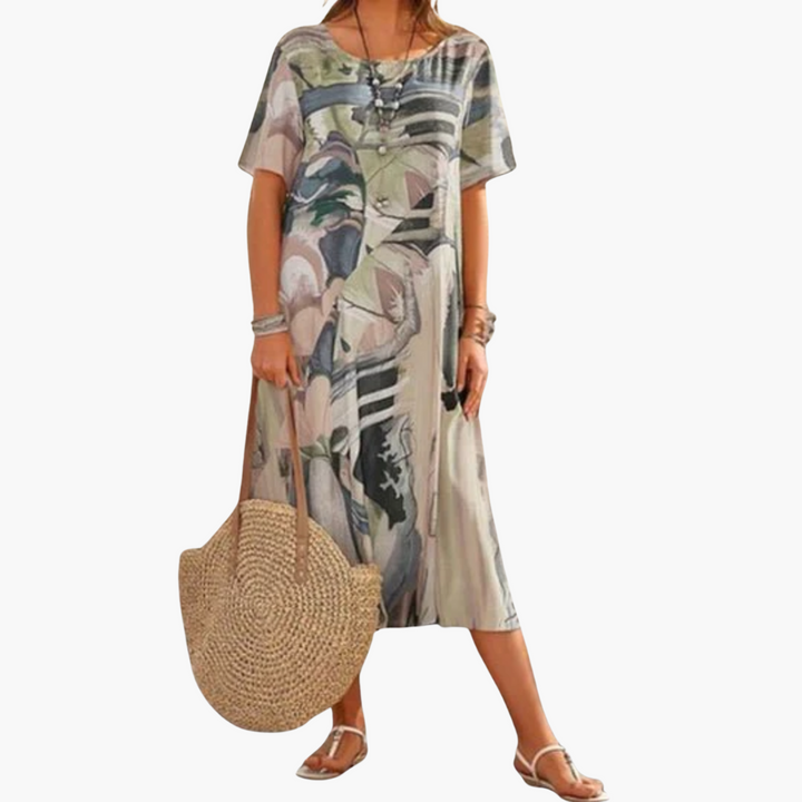 Women’s Midi Dress with V-Neck and Floral Print