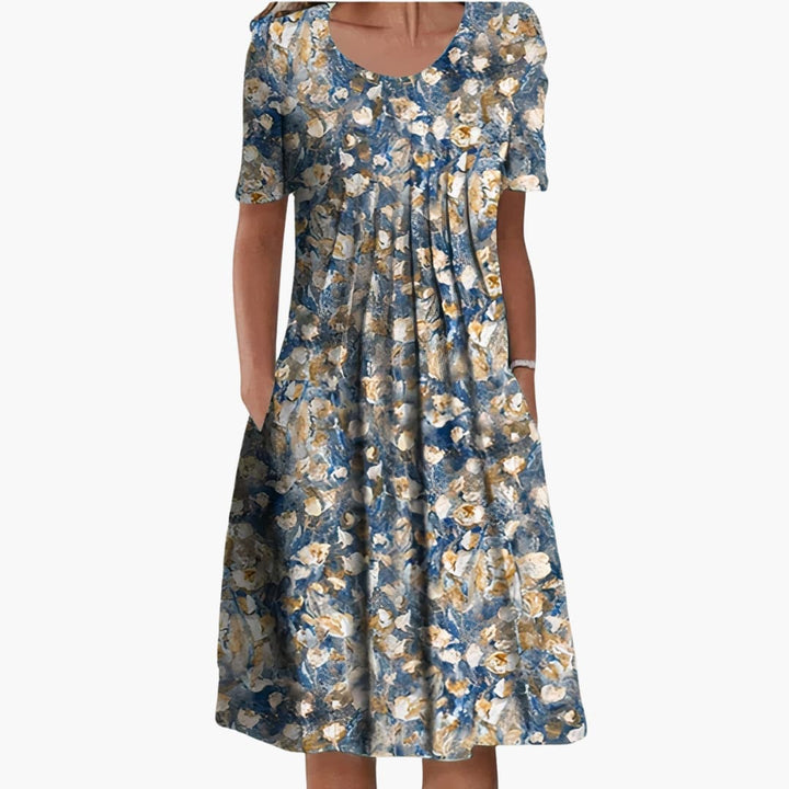 Women’s Floral Midi Dress with Ruffle Detailing and Side Pockets