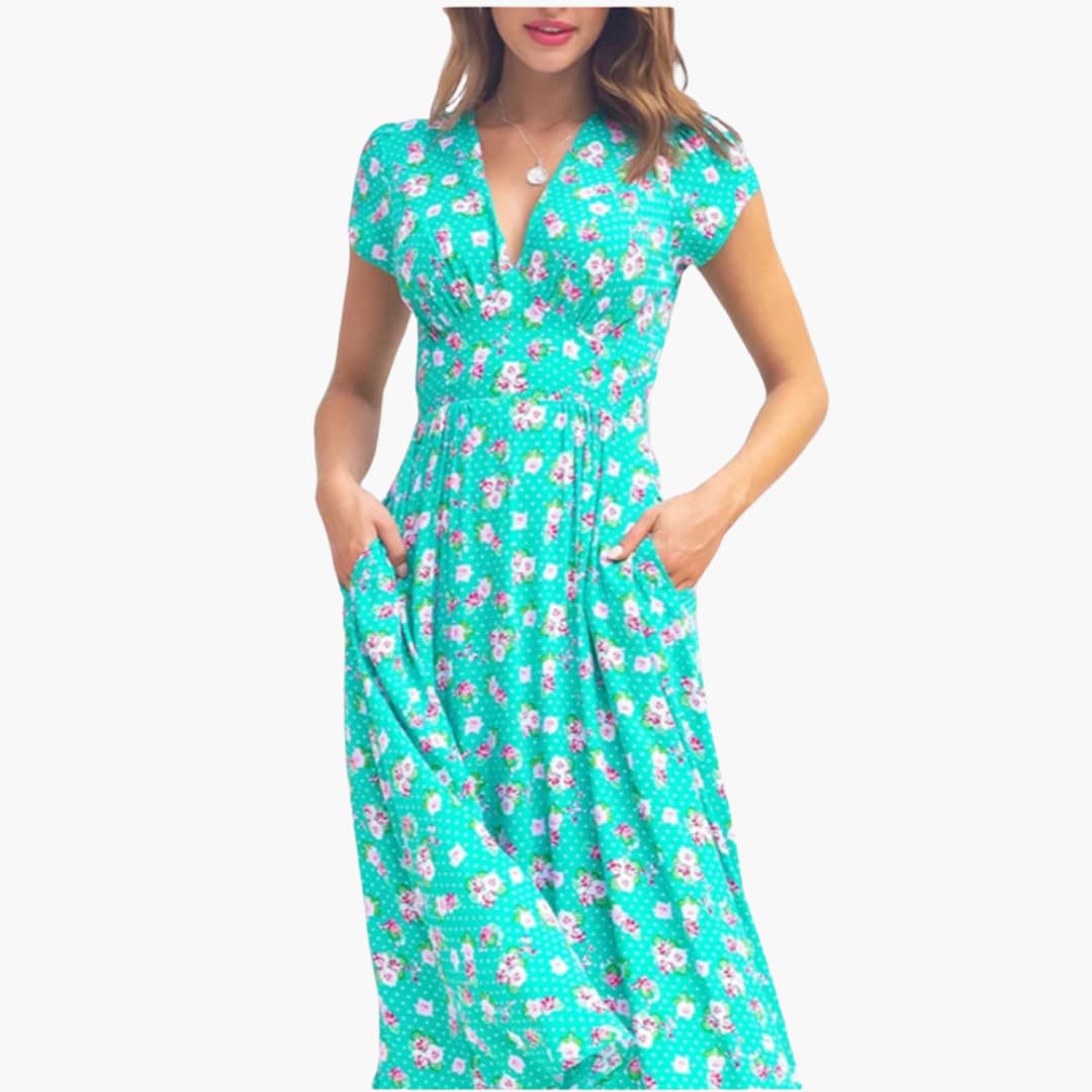 Women’s Midi Dress with Button-Front and Side Pockets