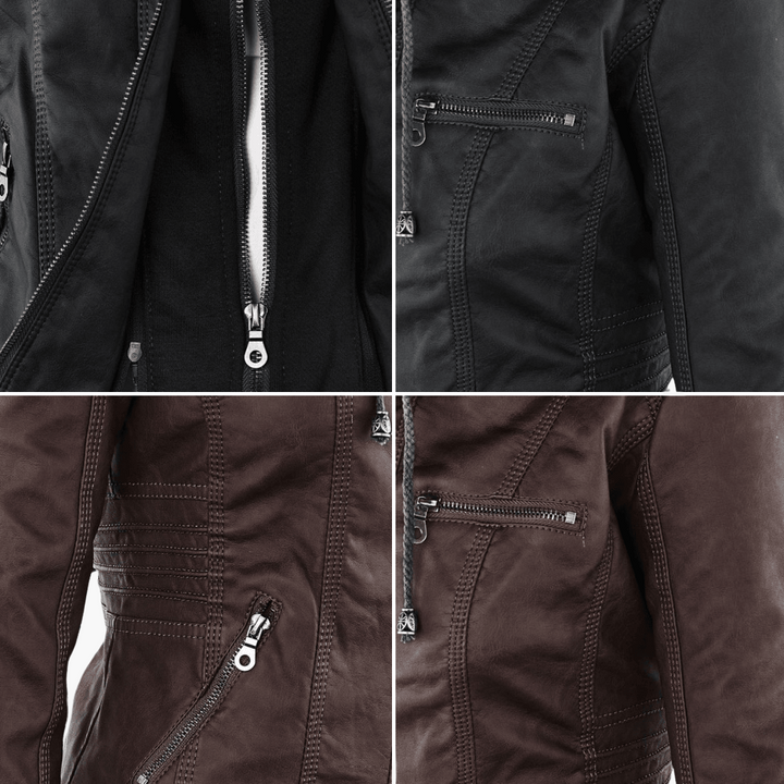 Women’s Zip-Up Faux Leather Jacket with Tailored Fit