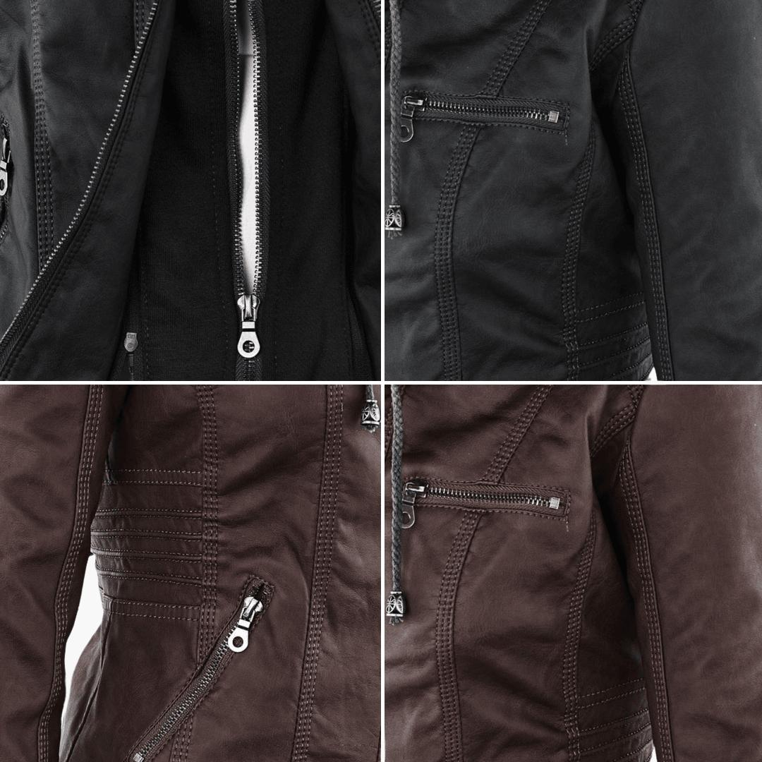 Women’s Zip-Up Faux Leather Jacket with Tailored Fit