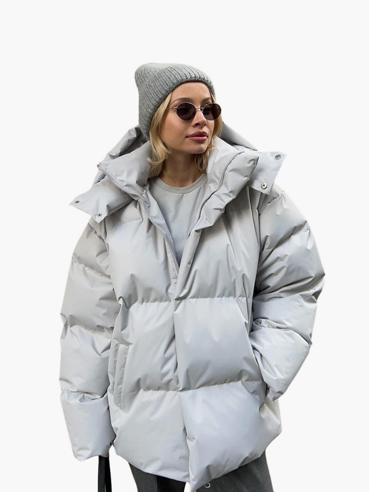 Women’s Hooded Puffer Jacket with Front Zip and Quilted Design