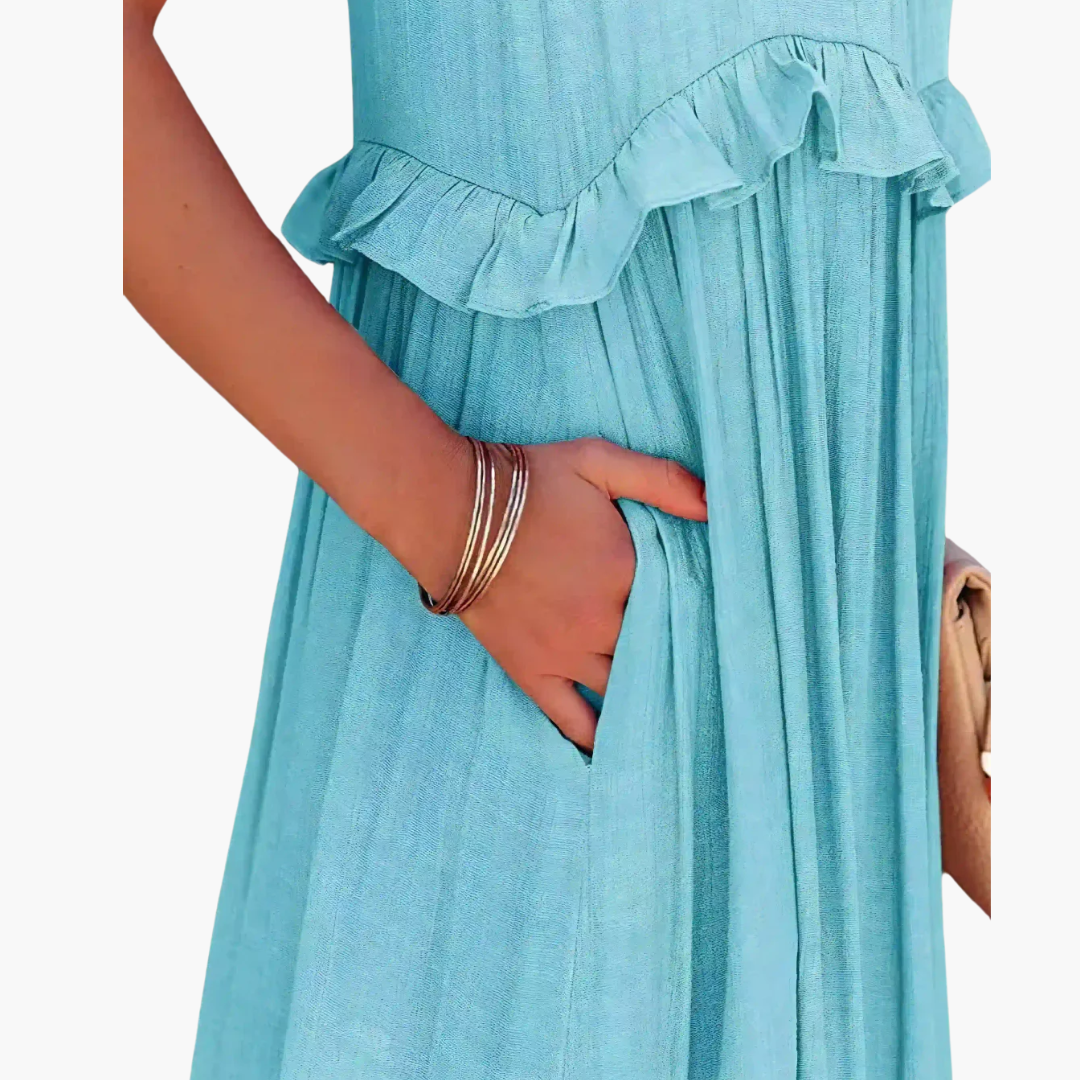 Women’s Maxi Dress with Cascading Ruffle Tiers and Adjustable Straps