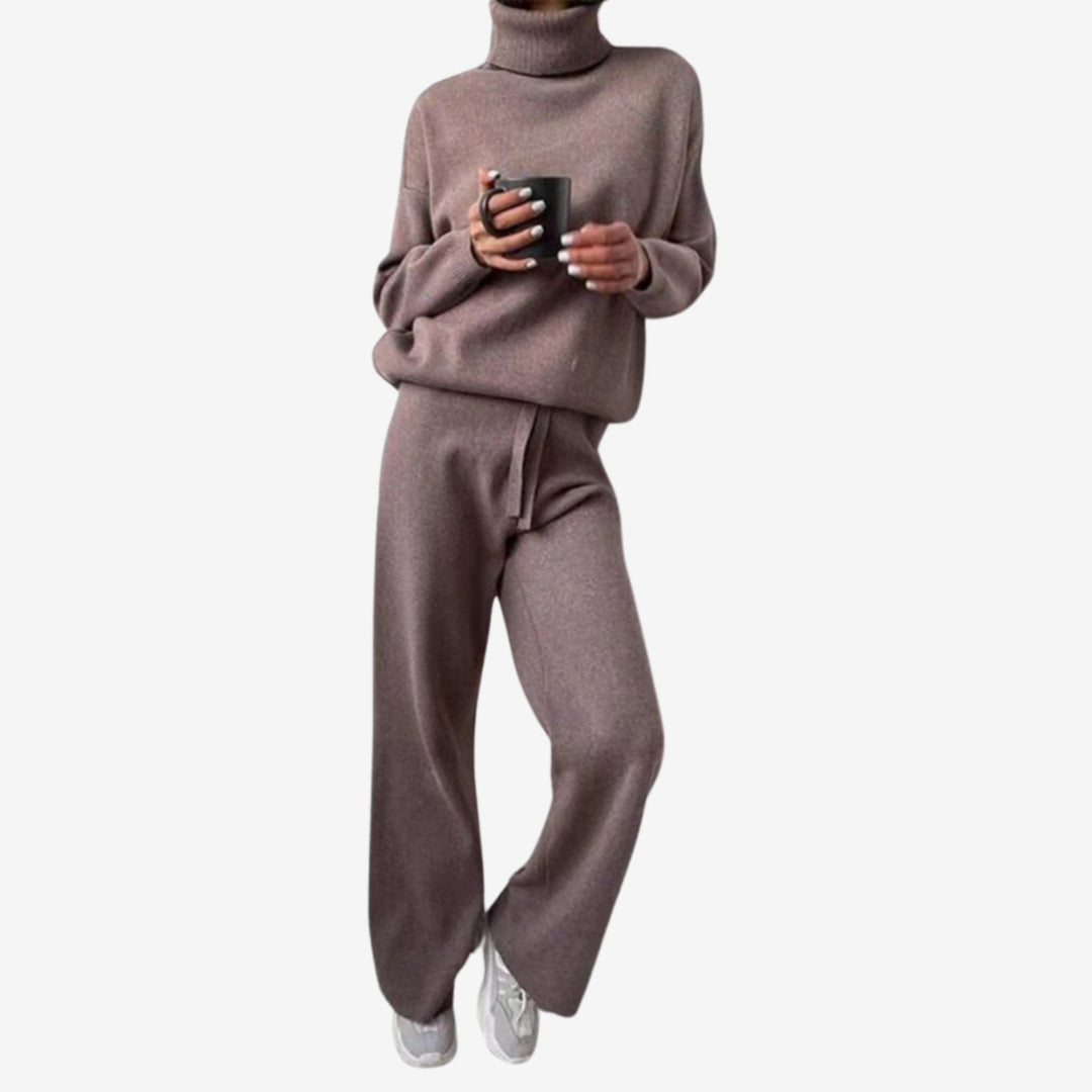 Women’s Two-Piece Turtleneck Top and Wide-Leg Trousers Set