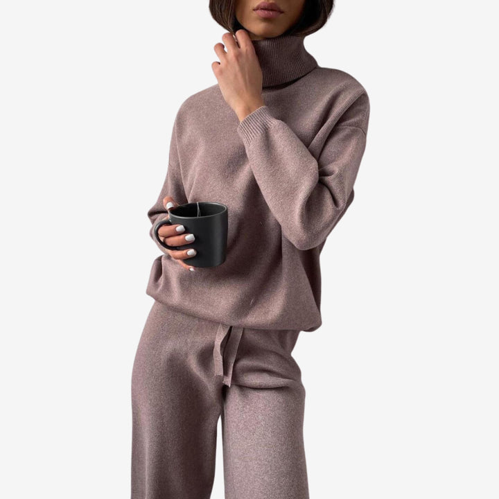 Women’s Two-Piece Turtleneck Top and Wide-Leg Pants Set