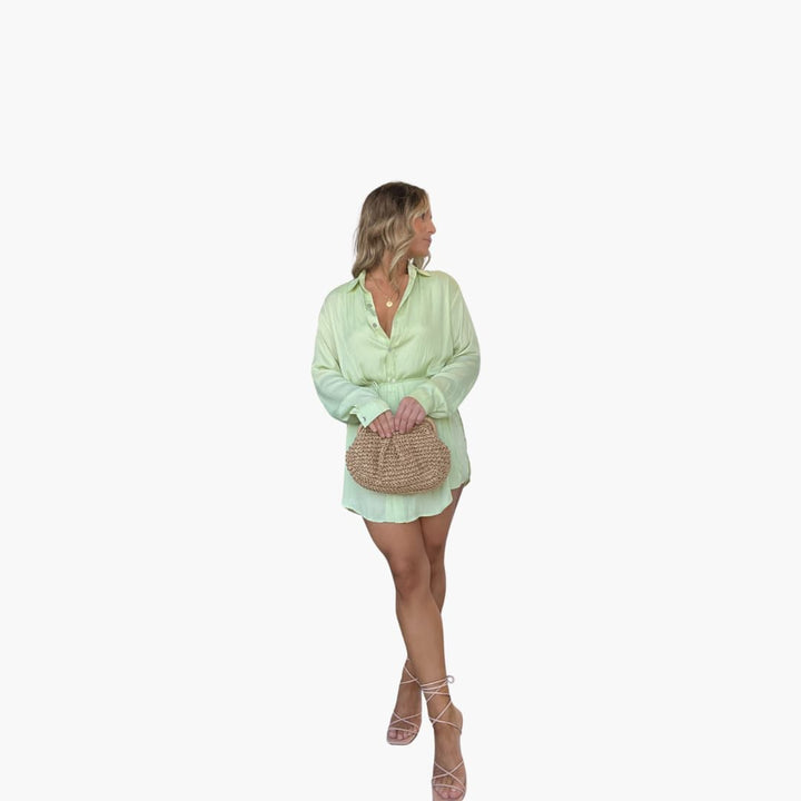 Women’s Romper Dress with Collared Neck and Drawstring Waist