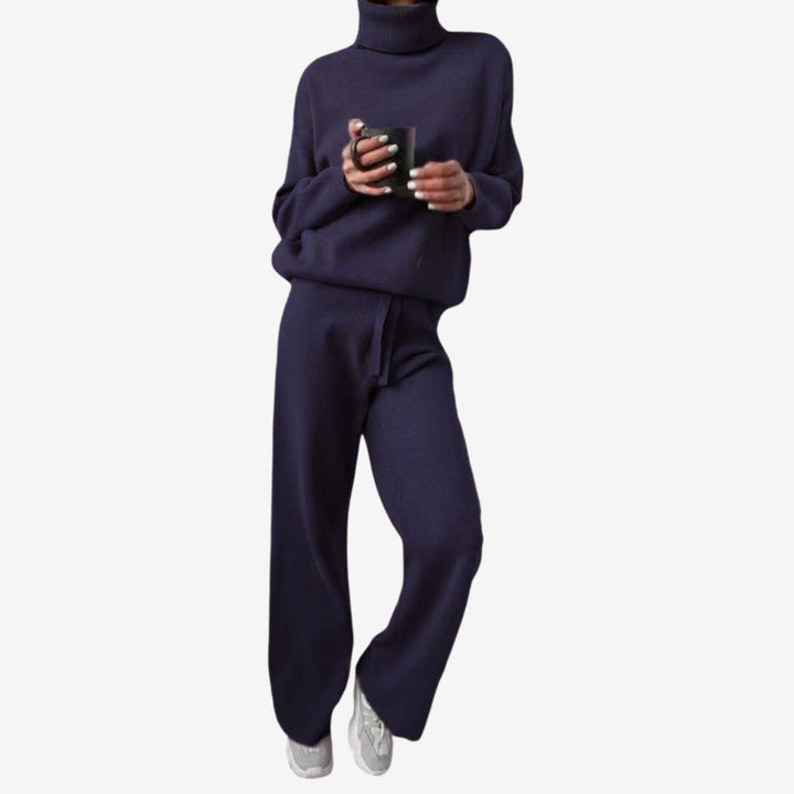 Women’s Two-Piece Turtleneck Top and Wide-Leg Trousers Set
