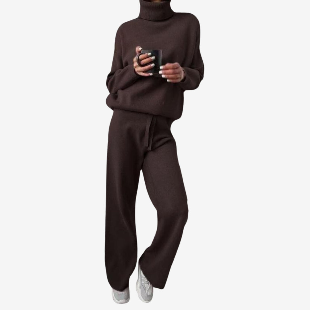 Women’s Two-Piece Turtleneck Top and Wide-Leg Trousers Set