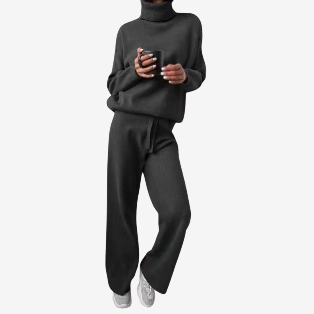 Women’s Two-Piece Turtleneck Top and Wide-Leg Trousers Set