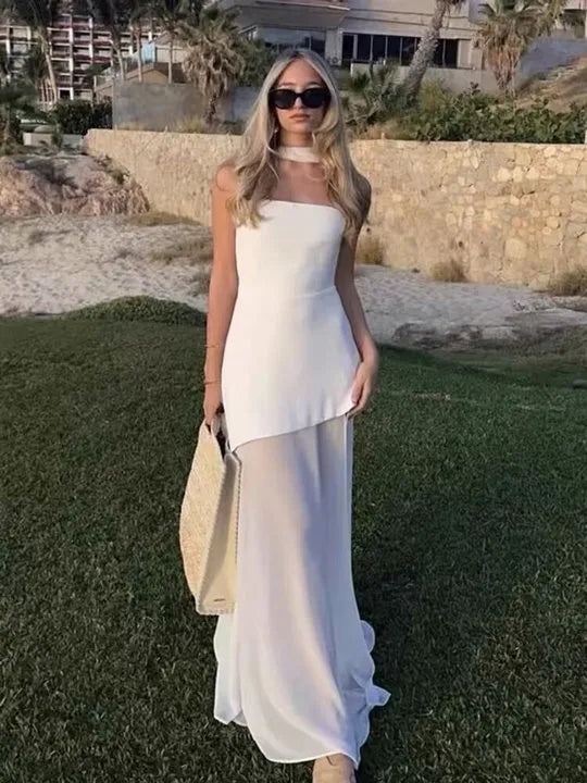 Women’s Evening Dress with Sheer Skirt and Overlay
