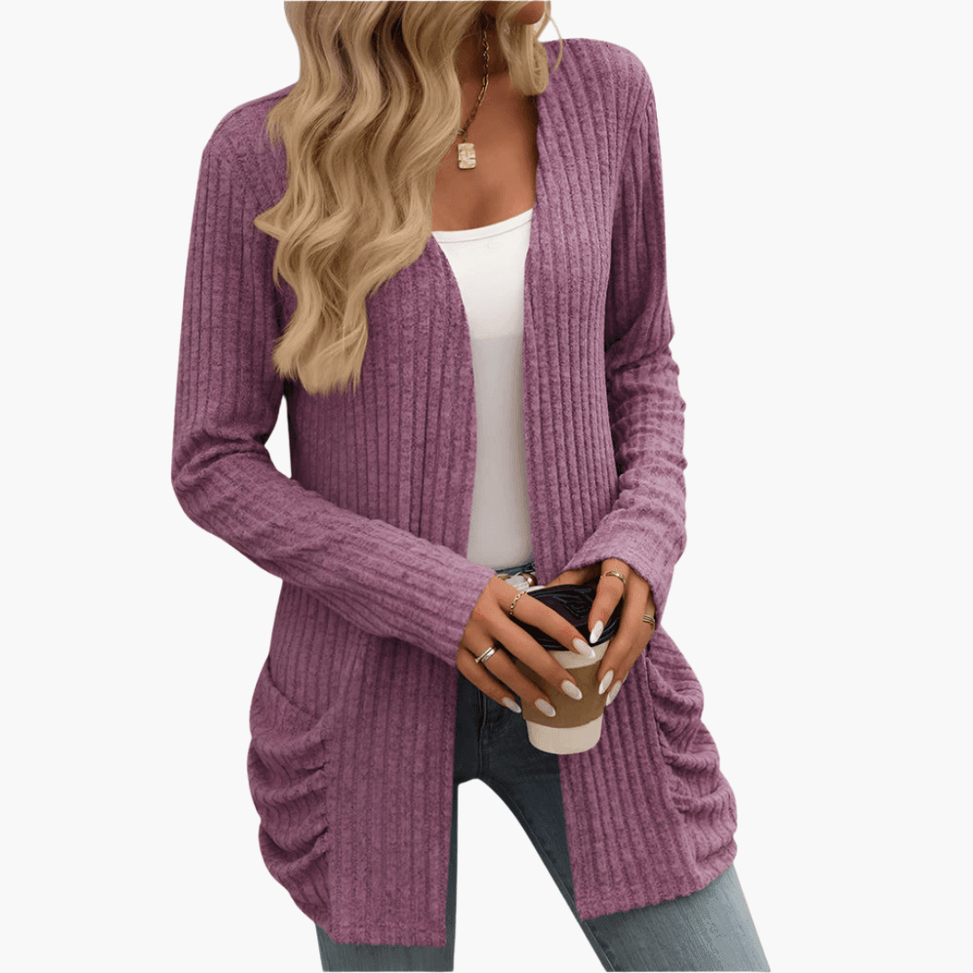 Women’s Chunky Knit Cardigan with Long Sleeves and Cable Texture