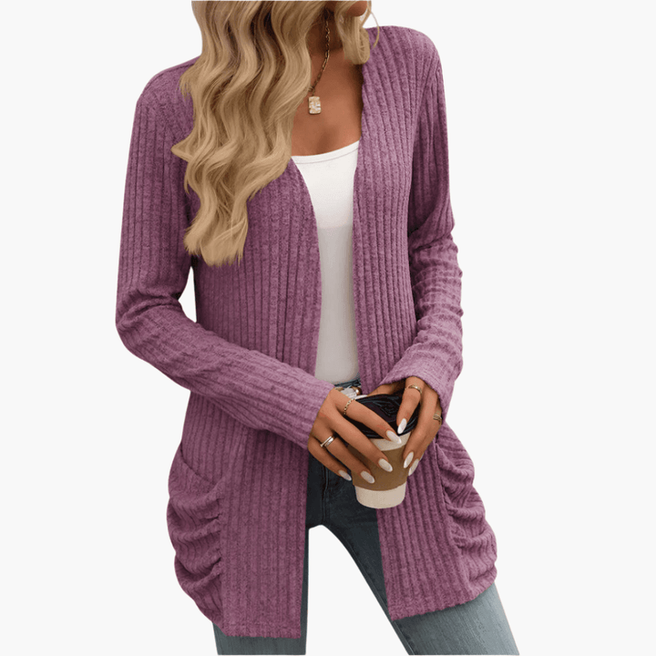 Women’s Chunky Knit Cardigan with Long Sleeves and Cable Texture